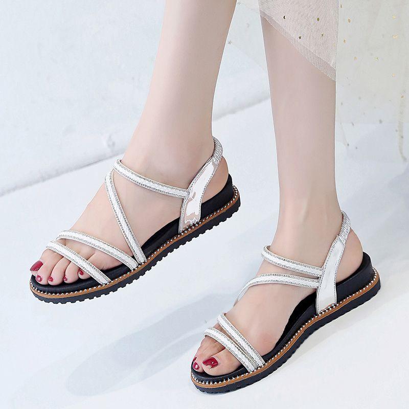 Fashion Women's Sandals Rhinestones Black Platform Ladies Shoes Asian Size Daily High Quality Summer 2025 Offers Comfort Original Luxury