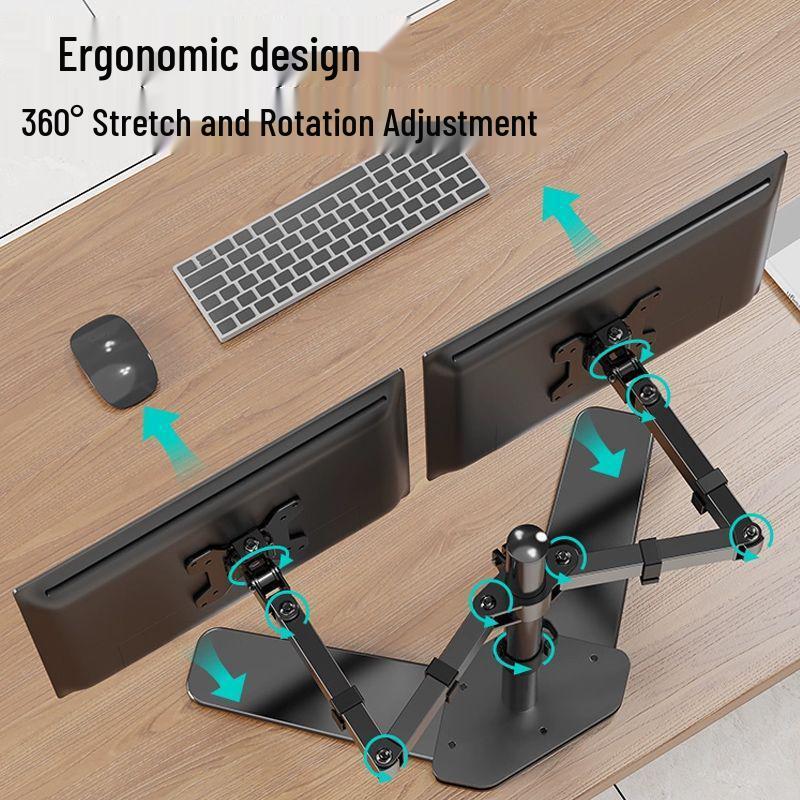 Dual Screen Rotating Monitor Stand for 14-27 Inch Displays with Adjustable Arm and Lifting Telescopic Feature
