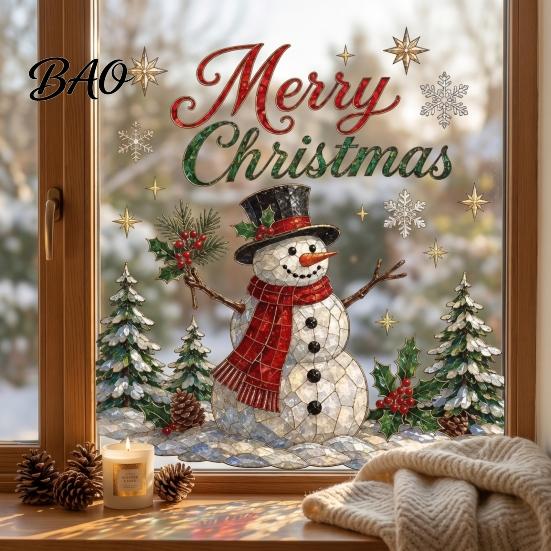 Reusable Window Stickers Christmas Clings, Removable PVC Decals, Snowy Festive Classroom Holiday Decorations Glass for Party Home And Store