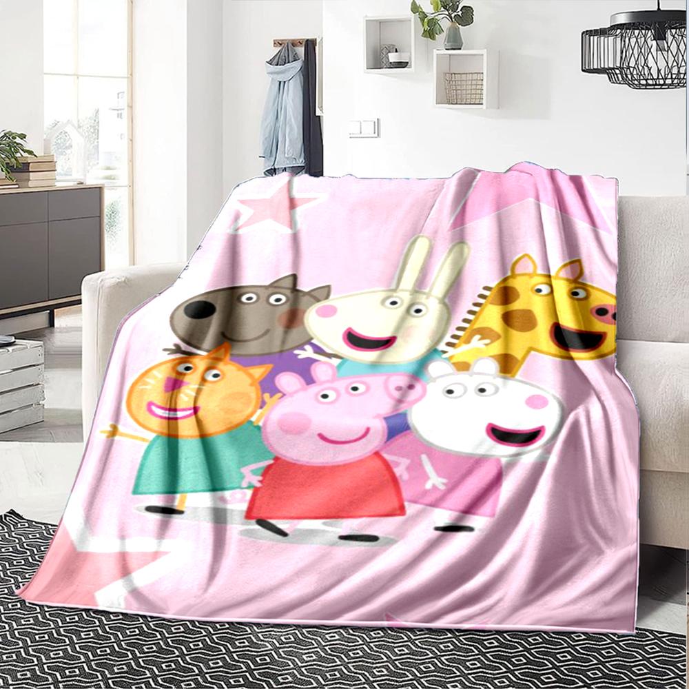 Peppa Pig Theme Printed Blanket - Perfect for Couch, Bed, Travel & Outdoor Use | Machine Washable, Cozy & Durable.