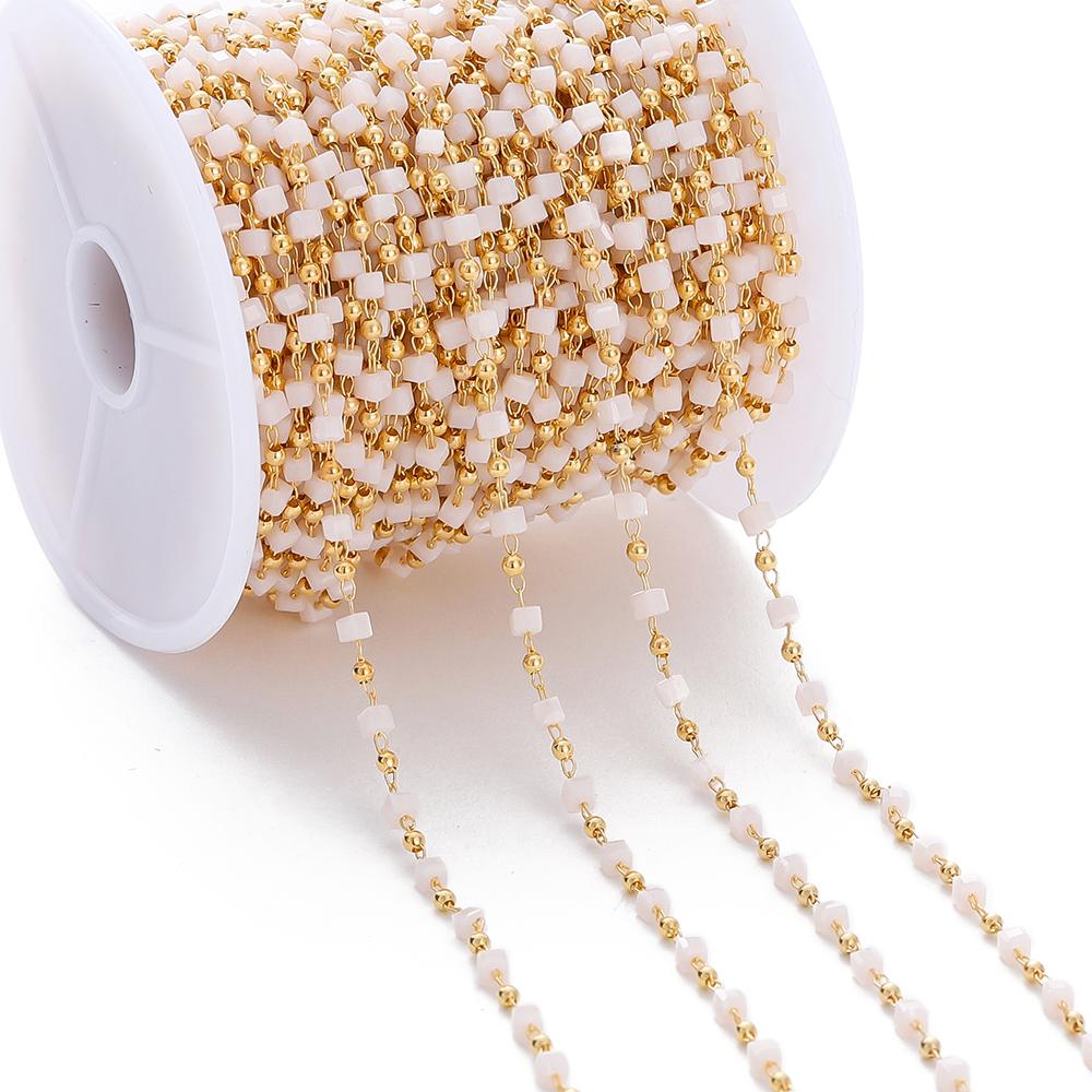1Meter Colorful Cube Stone with Copper Beads Chains Necklace Chain for DIY Anklet Bracelets Handmade Jewelry Making Accessories