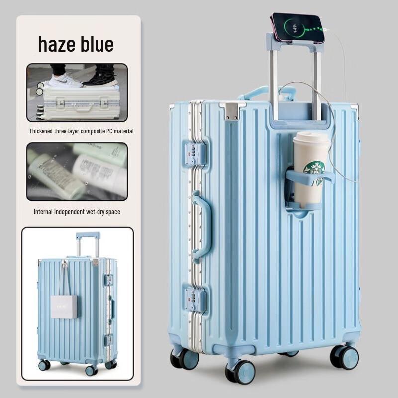 Trolley Luggage with USB Charging Port and Cup Holder 22 inch
