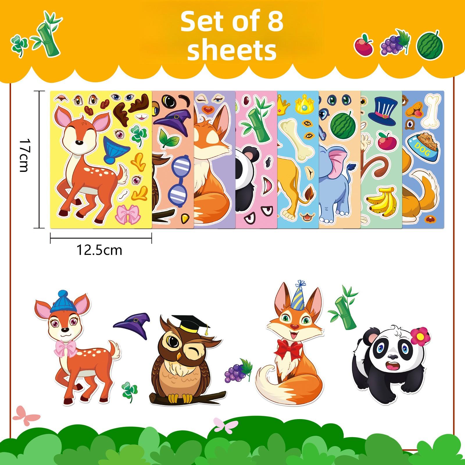 

Змінююча обличчя тварини Мультяшна Мила Дитяча Нагорода Освітня Креативність Ранній Розвиток Головоломка Наклейка 8 sheets in 1 set