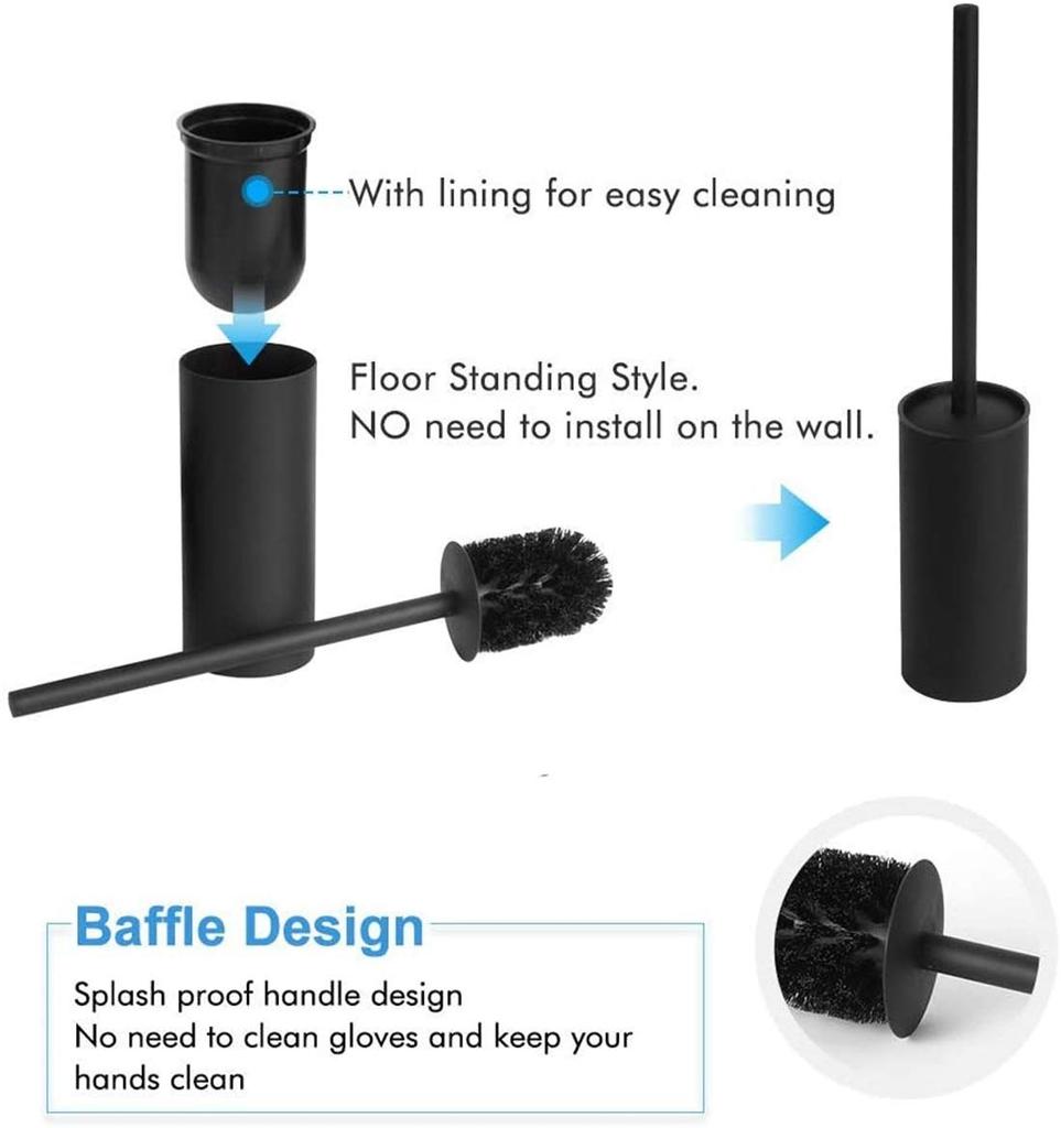 Stainless Steel Toilet Brush Cleaning Tool Holder with Toilet Black Brush,