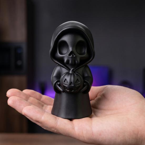 Collectibles for Halloween 3D Printed Grim Reaper Figurine Holding Pumpkin, Blank DIY Pumpkin Paintable Statue, Cute Desktop Shelf Holiday Decor