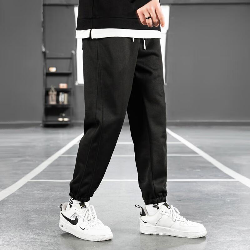 VANCAMEL Men's Casual Loose Fit Jogger Pants Youth Nine-Point Sports Pants Versatile Sweatpants Black L