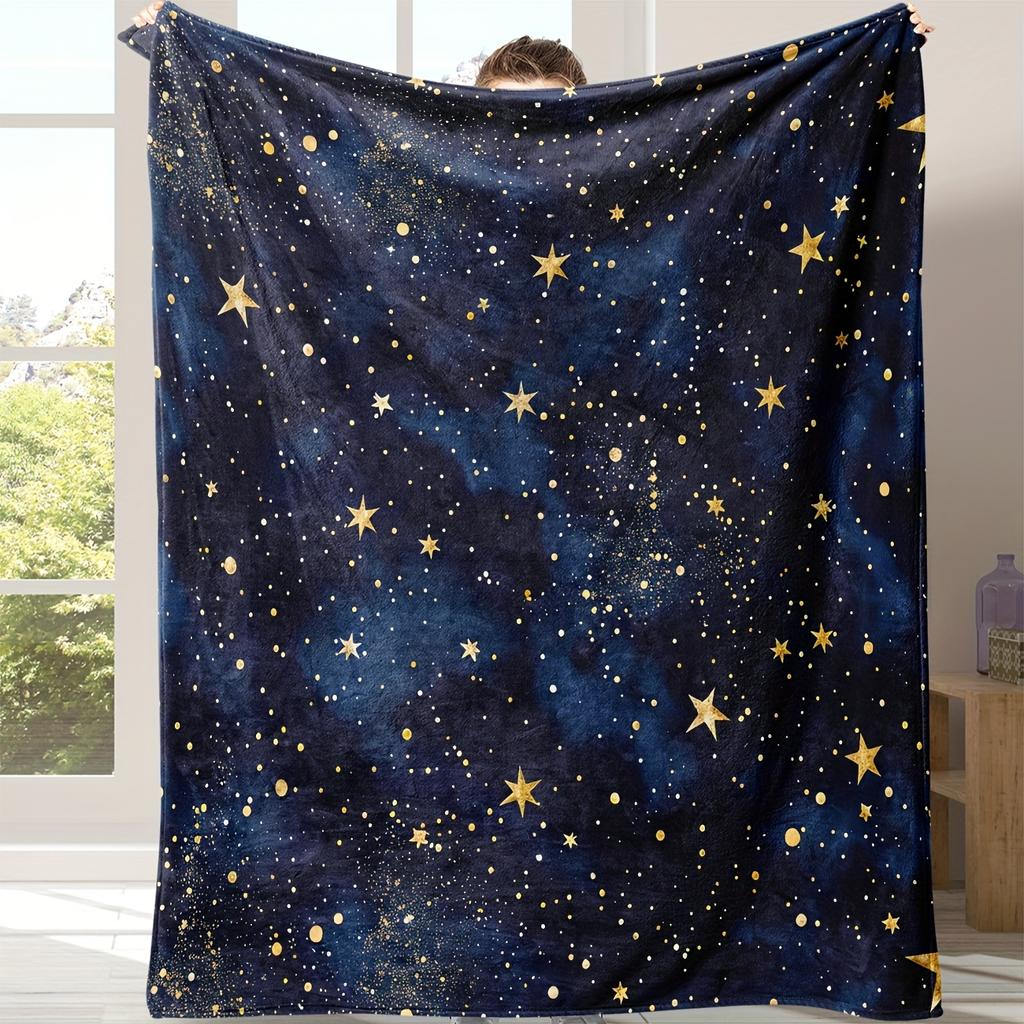 1 Stück Sternennacht Himmel Überwurfdecke, Goldene Sterne Sternbild Kuscheldecke für Bett Couch Sofa, Perfekt für Schlafzimmer Wohnzimmer