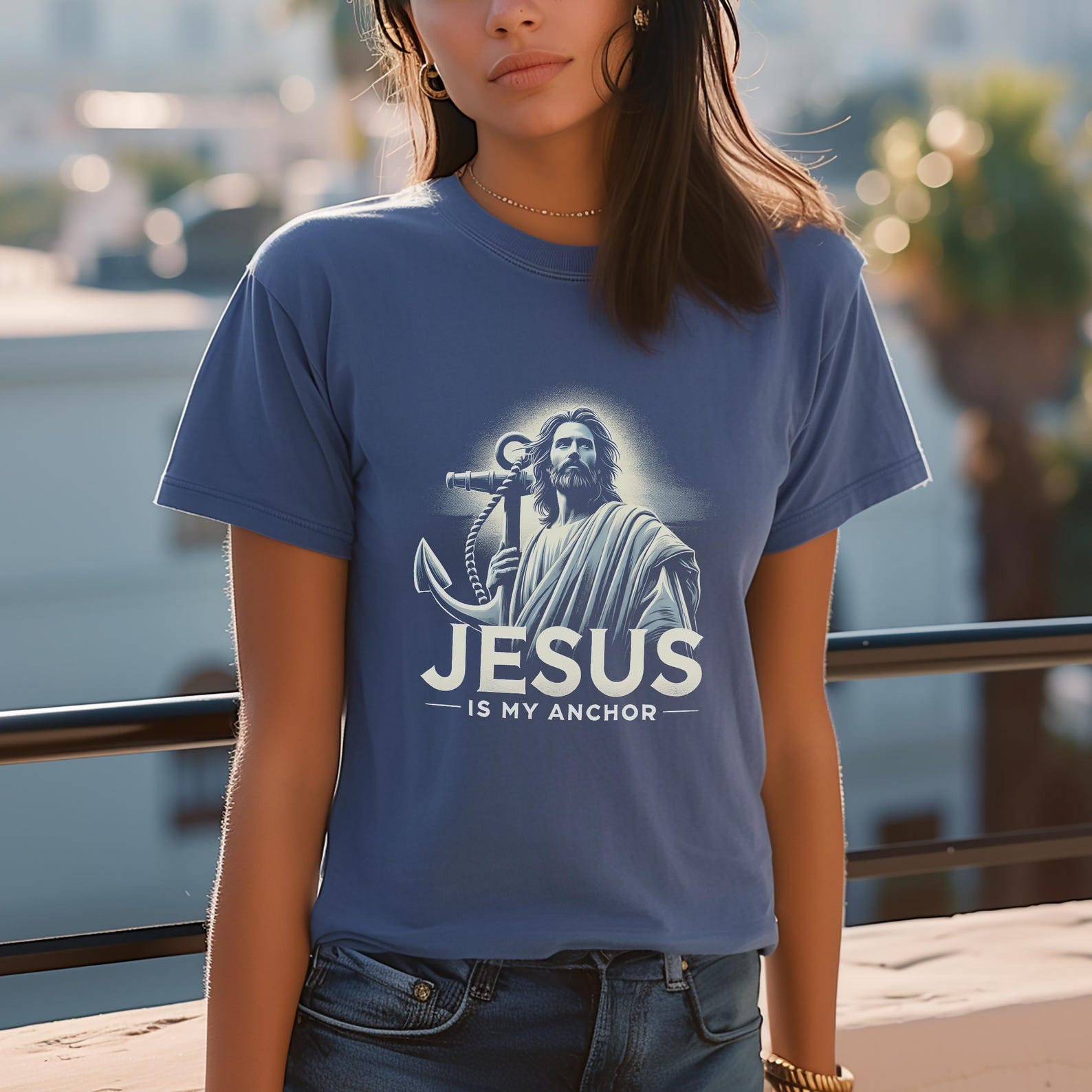 Christian TShirt, Faith-Based Jesus Is My Anchor Graphic Tee, Religious Cotton Apparel 2XL