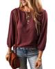 Azura Exchange Red Dahlia Solid Color 3/4 Sleeve Round Neck Top