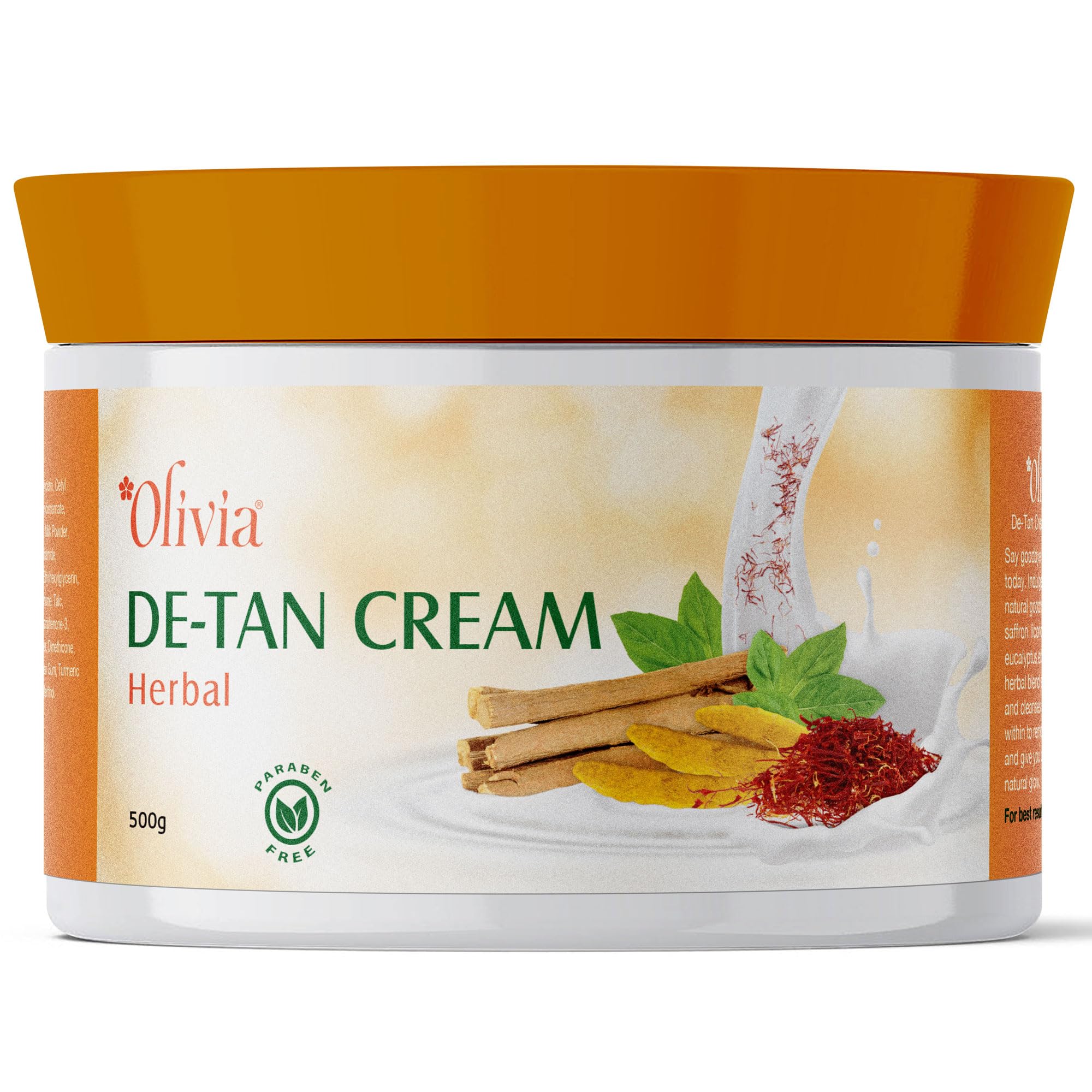Olivia Herbal De-Tan Cream with Saffron, Licorice & Eucalyptus Extracts | Sun Tan Removal & Skin Enhancing Face Cream | Exfoliates Dead Skin, Resto