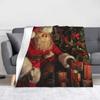 Nordic Merry Christmas New Year Fleece Throw Blankets Santa Claus Blanket for Bed Travel Ultra-Soft Bedspread