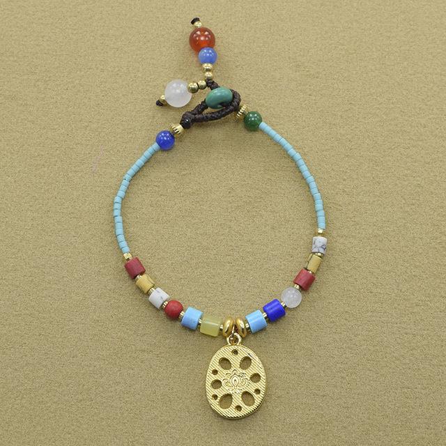 New Ethnic Style Retro Woven Fashion Women 'S Bracelet Adjustable Gemstone Beaded Antique Charm Yoga Bracelet Female Jewelry