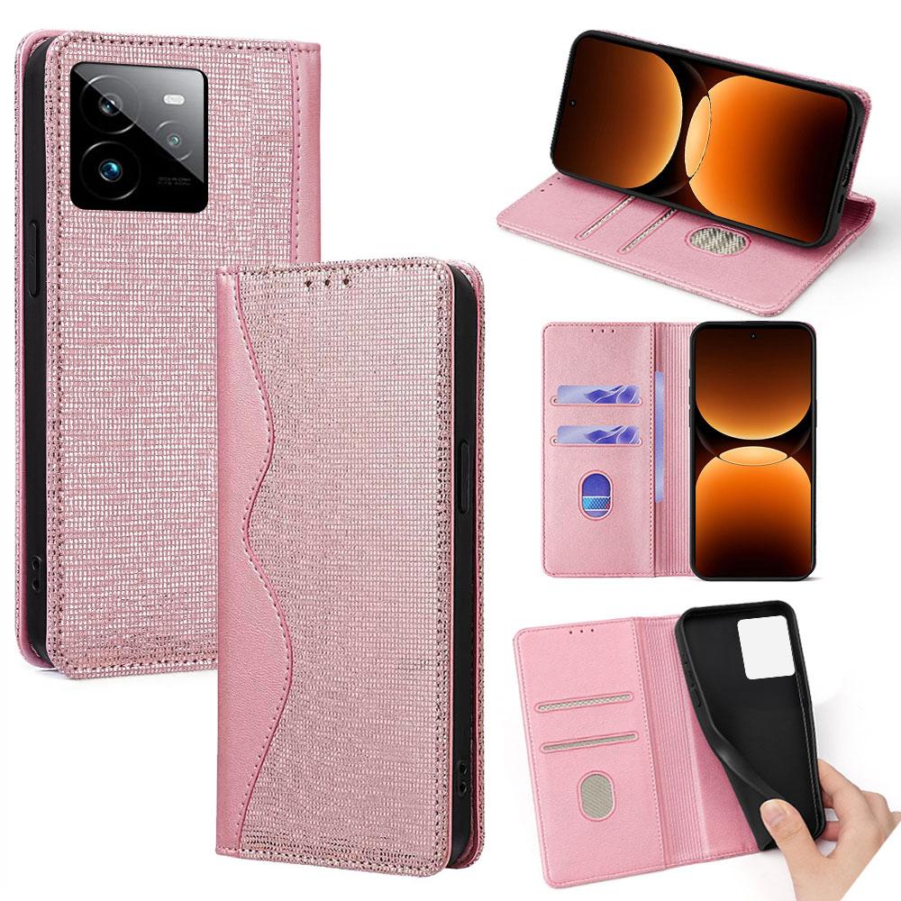 

Для Realme GT 7 Pro 5G Кожаный чехол-кошелек с подставкой Чехол для телефона с RFID-блокировкой Rose Gold