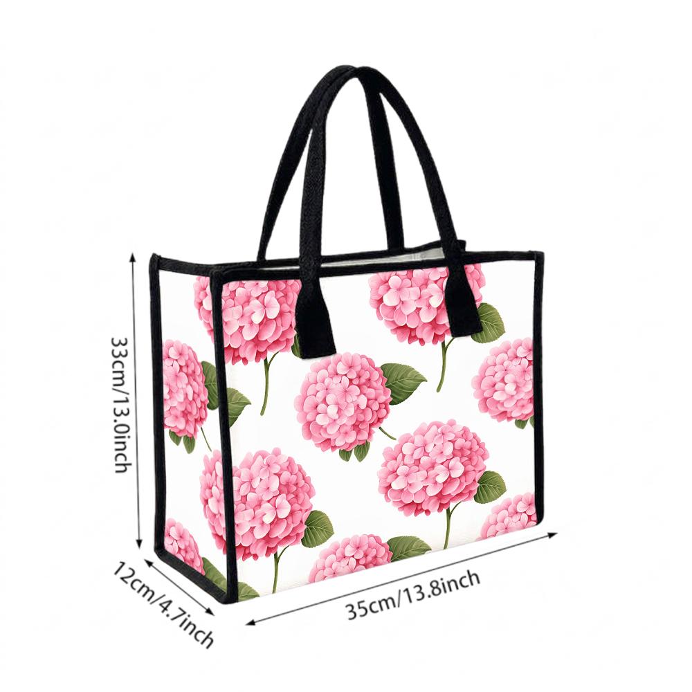 Pink Hydrangea Printed Canvas Tote Bag Casual Large Capacity Handbag for Daily Shopping
