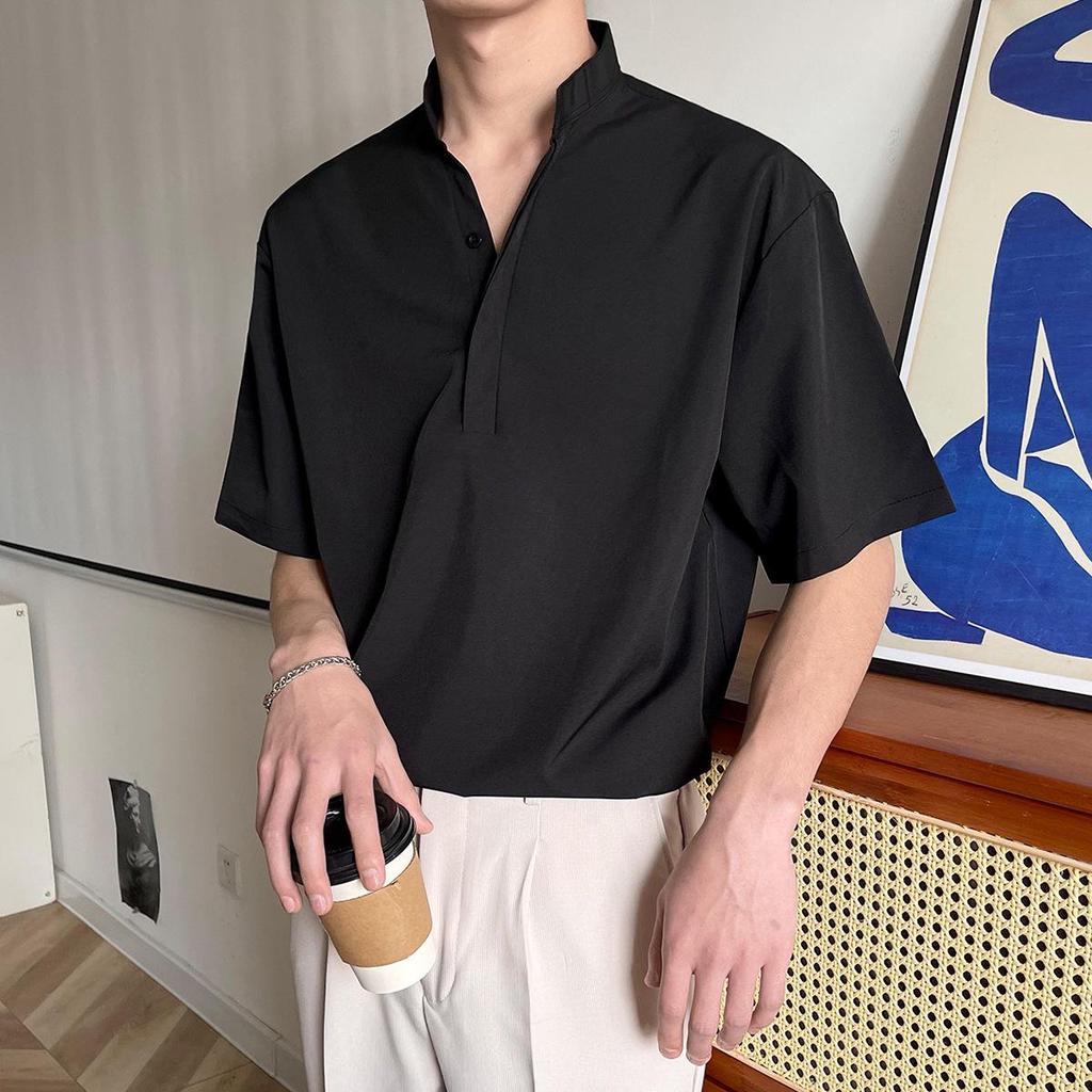 Men's Light Style Stand Collar Short-Sleeve Polo Shirt - Handsome Summer Ice Silk Casual T-Shirt