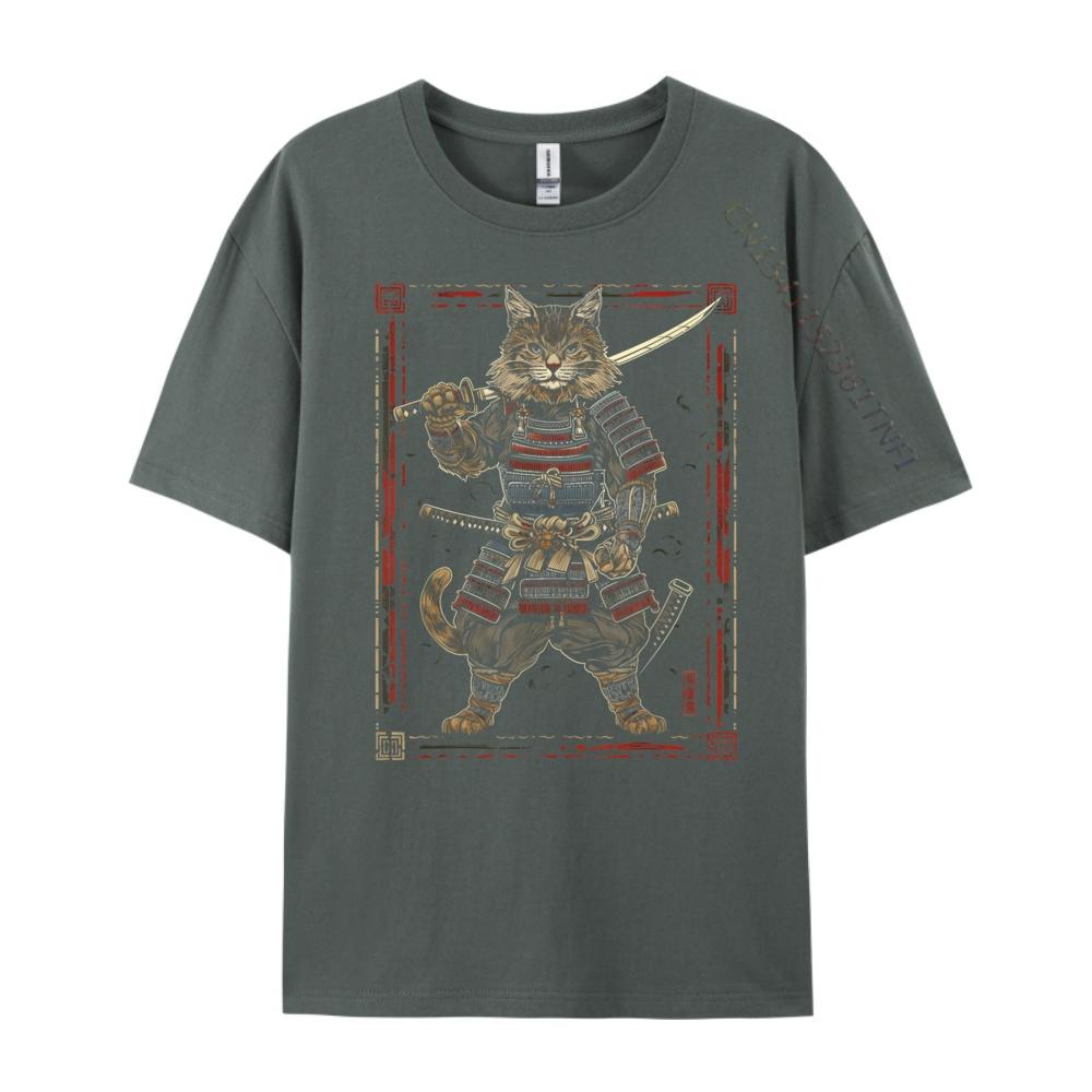 Cat Samurai Ninja Cat Samurai Art Ukiyo E Hiphop Streetwear Camiseta Masculina Korean Brand T Shirt Cotton Comfort Tshirt Crazy