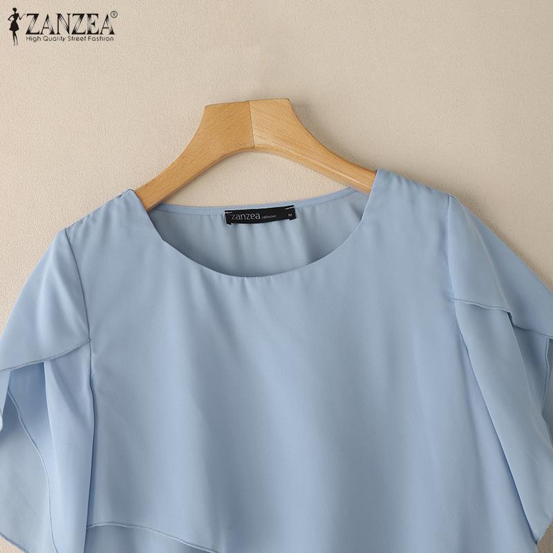 ZANZEA Blusa holgada informal de manga corta con cuello redondo de verano para mujer