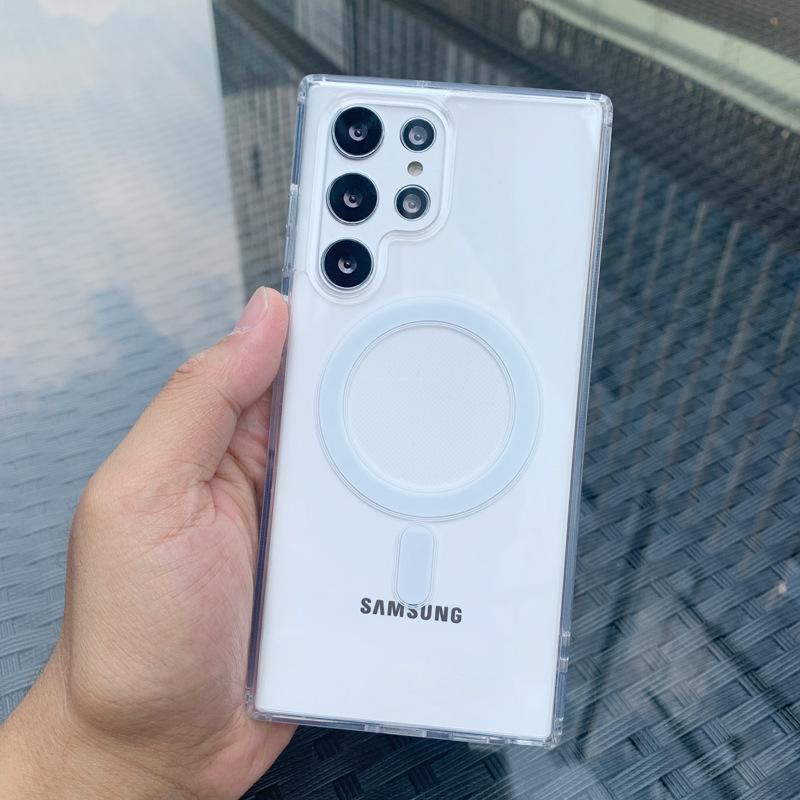

Оригинальный магнитный чехол Magsafe для телефона Samsung Galaxy S25 S24 Ultra S23 FE S22 Plus с беспроводной зарядкой, противоударный прозрачный чехол For SA S25
