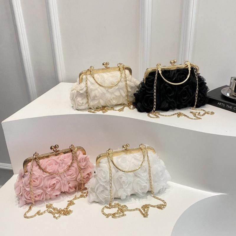 Chiff 3D Flower Dinner Handbag, Fashiable and Versatile Chain Decorati Party Crossbody Bag, Fairy Style Women's Bags