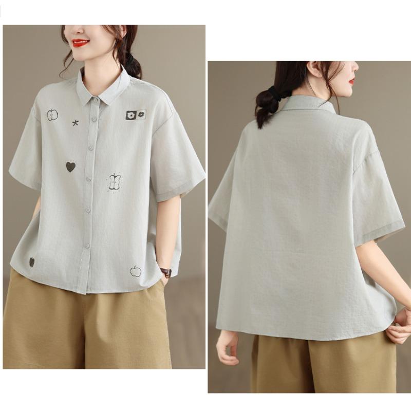 DIMANAF 2026 Women Plus Size New Summer Blouse Shirt Short Sleeve Print Floral Casual Loose Cotton Lady Tops Shirts