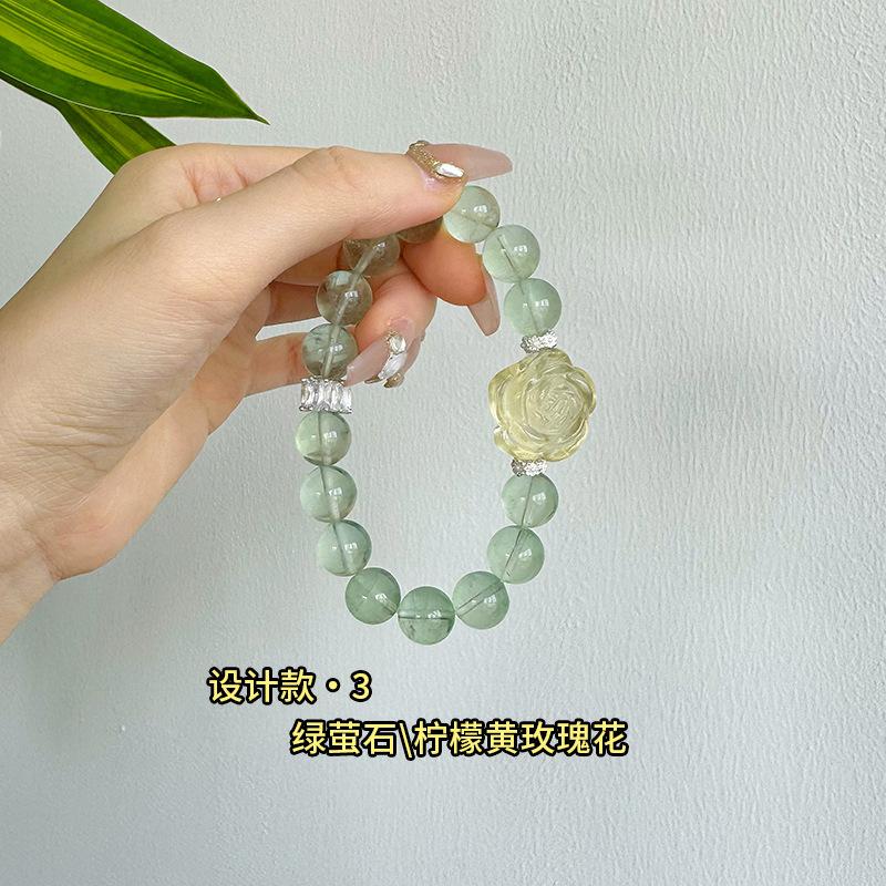 Original design lemon citrine and green fluorite bracelet for women, suitable for summer, natural gift for girls