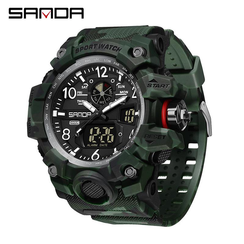 SANDA Women's Trendy LED Dual Display Waterproof Watch with Hourly Chime