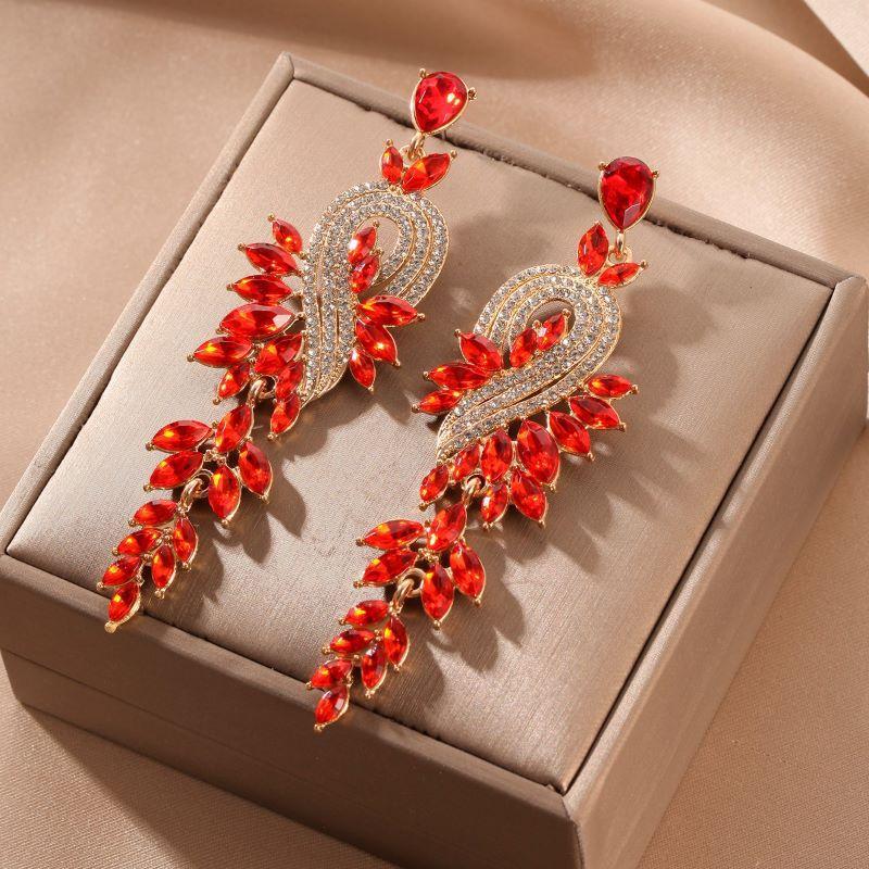 Mode Lange Blattfarbige Fransenohrringe Weiblichkeit Exquisite Blätter Musiknote Tropfenförmige Diamantohrringe