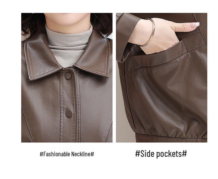 2025 Spring Women's Stylish Slim-Fit PU Leather Jacket - Fashionable Mom's Outerwear for 30s & 40s