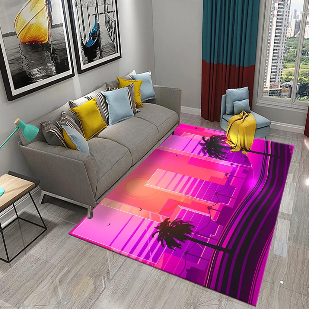 3D Colorful Neon Wave Carpet Rug for Living Room Kids Bedroom Decor Kids Play Crawling Floor Mat Bathroom Kitchen Non-slip Rugs