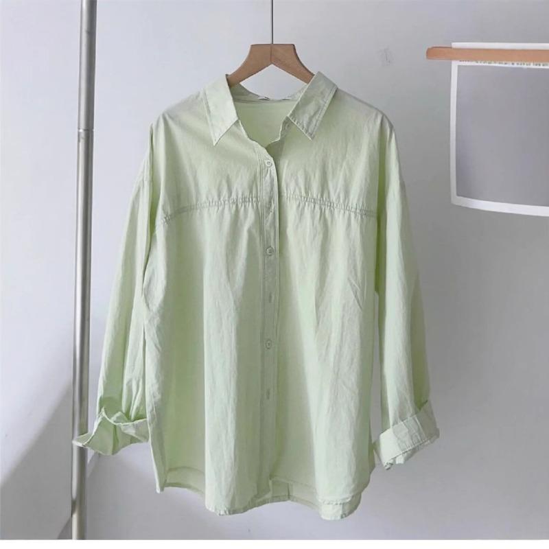 New Cotton Shirt Women Large Size Long Sleeved Loose Long Shirts Jacket Lapel Sweet Office Spring Autumn Blouse Simple Casual Tops Basic Clothing