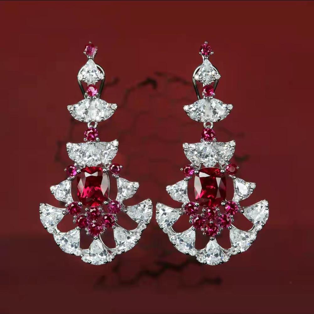 Elegant Feather Drop Earrings Imitation Mozambique Ruby Jewelry for Women