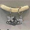 Empress Dowager Butterfly Zircon Jewelry Set: Rhinestone Necklace, Bracelet, Earrings with Asymmetric Saturn Design