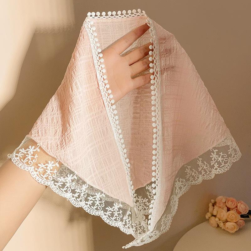 Idyllic lace headband new blast furnace top triangle scarf headband French retro plaid sweet and cute headscarf