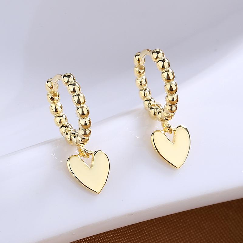 Trendy 925 Silver Peach Heart Hoop Earrings - Simple, Fresh, and Elegant