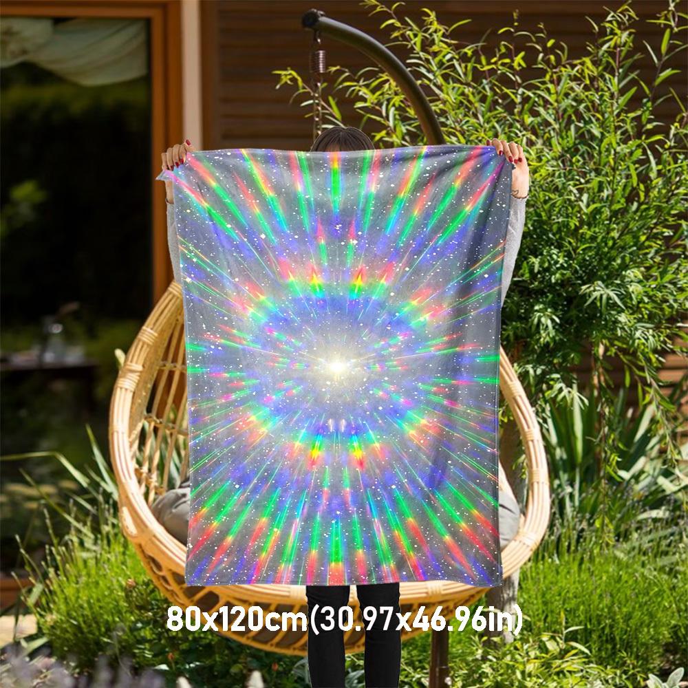 1PC Rainbow StarburstOutdoor Flannel Blanket - Soft Plush Decor for Picnics, camping, Bedroom, Playroom, Office, or Lunch Break 1289A