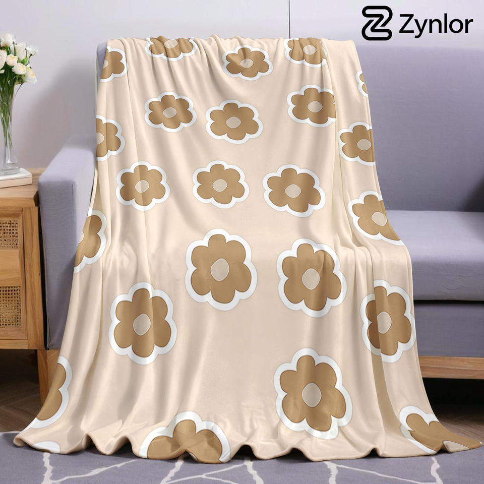 Brown Flower Cartoon Anime Print Flannel Blanket Soft Warm Throw for Kids Bedroom Sofa Bed Christmas Office Car