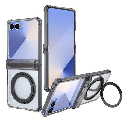 Plating Transparent Ring Holder Magnetic Phone Case For Samsung Galaxy Z Flip 7 6 5 5G Magsafe Hinge Screen Protector Film Cover