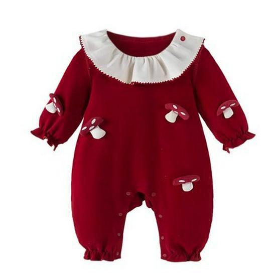 100 Days Red Baby Romper - Cute, Stylish Bodysuit for Spring/Autumn Outings and Crawling - Perfect for Newborn to 1-Year-Old Girls.
