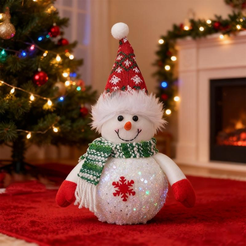 Festival Light Up Snowman Ornament With Warm LED Glows For Holiday Homes Decoration Desktop Accessories