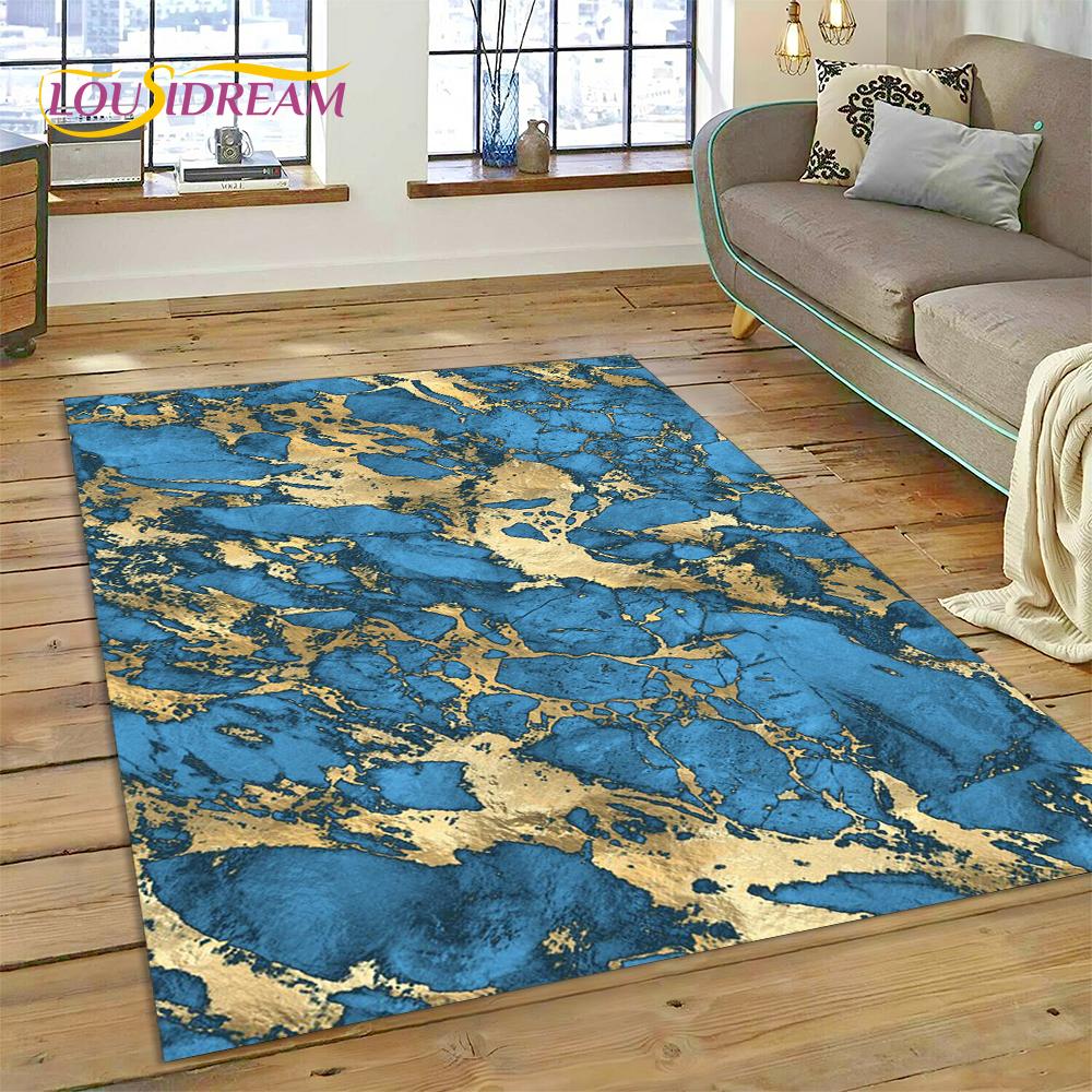 Dream Colour Marble Blue Green Gold Luxurious Carpet Rug for Home Living Room Bedroom Sofa Doormat Decor,Area Rug Non-slip Mat