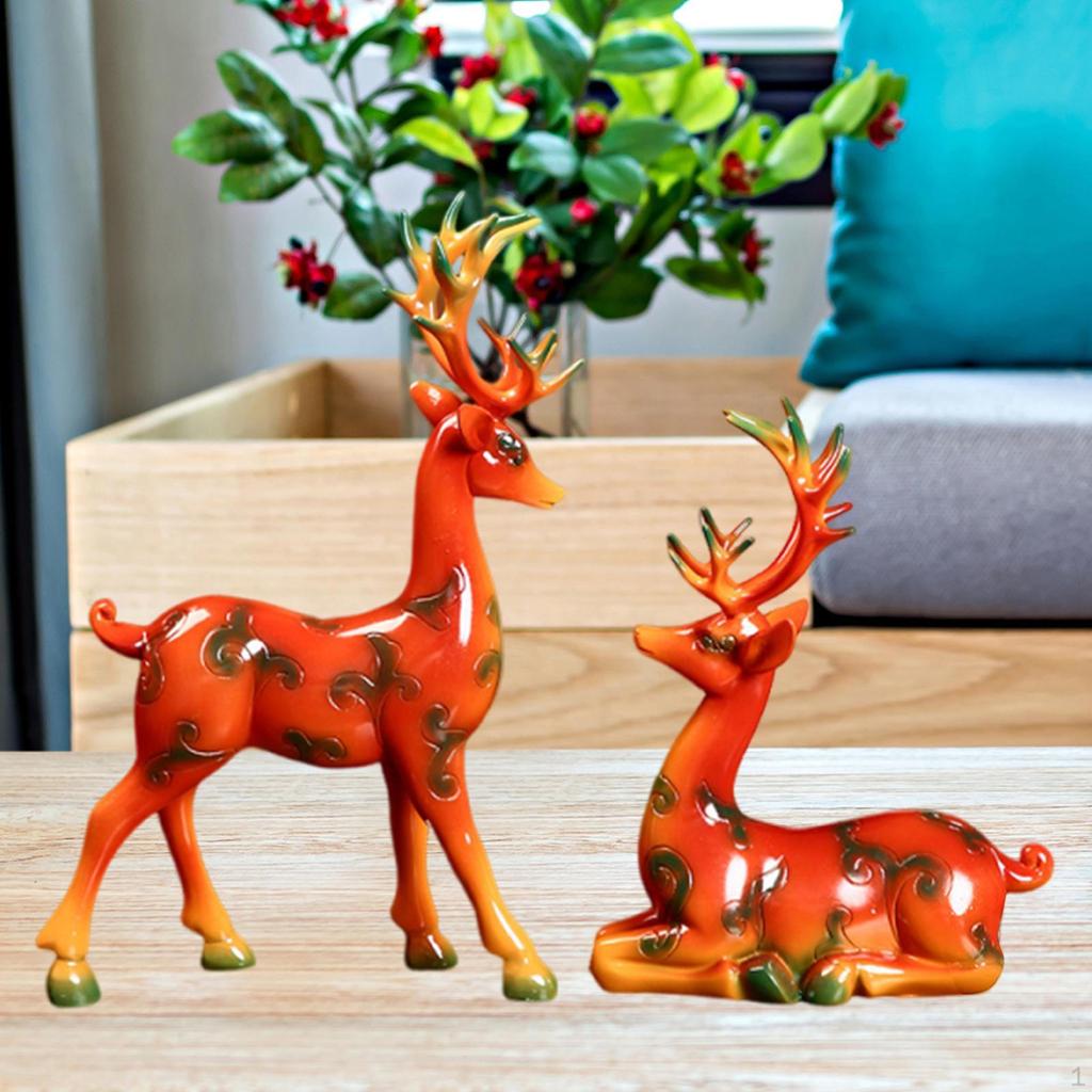 2 Pieces Resin Deer Sculptures Animal Statues,Collectible,Desktop Ornament Reindeer Statues for