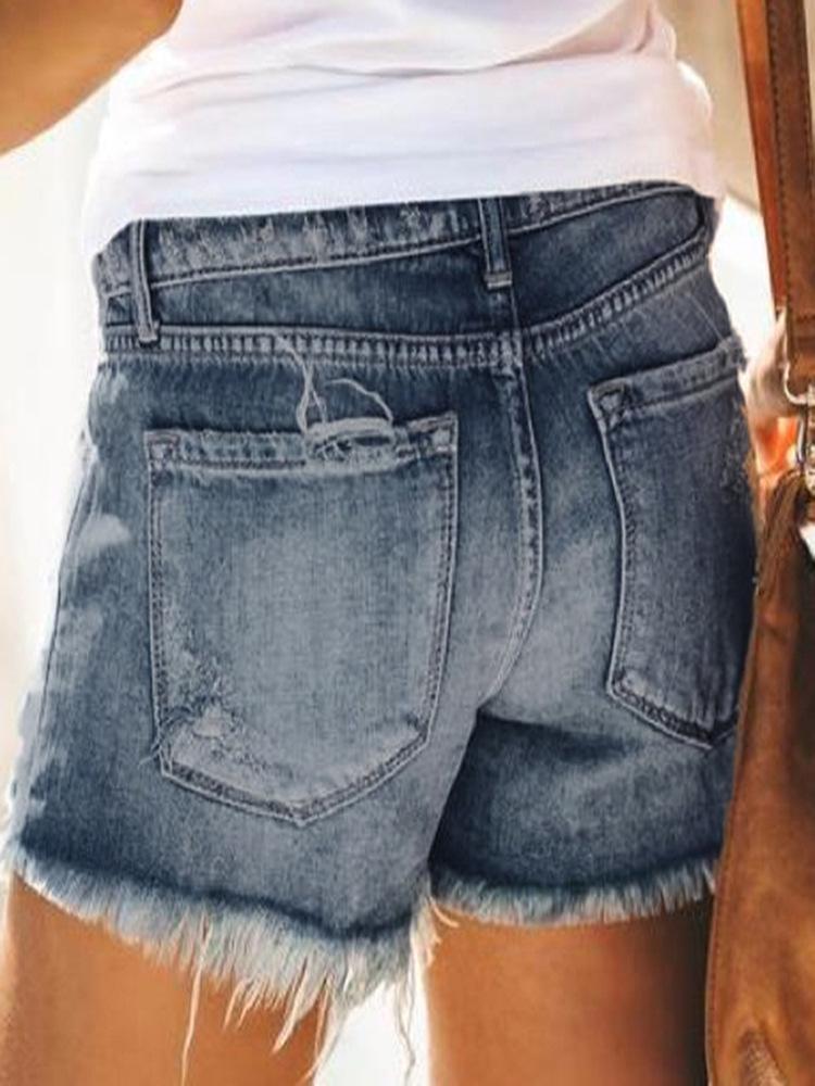 European and American High Waisted Tassel Ripped Denim Shorts for Women
