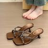 Fashion 2025 New Summer Women's High Heel Slippers Fashion Crystal Open Toe Slides Elegant Outdoor Evening Party Shoes