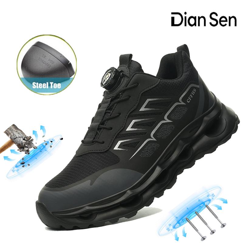 Chaussures de sécurité respirantes pour hommes, chaussures de travail à embout d'acier pour le travail en entrepôt et la logistique, anti-écrasement, anti-perforation, chaussures décontractées, noir