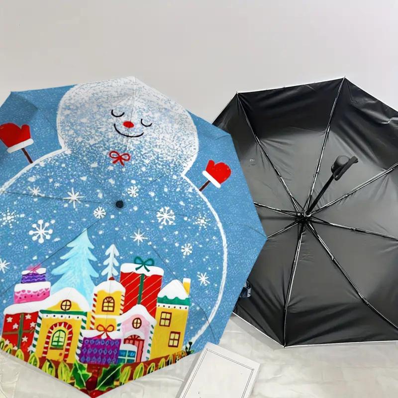 1pc Christmas Snowman Village Umbrella with Plastic Handle,Suitable for All Seasons Home Travel Outdoor UmbrellaDD315