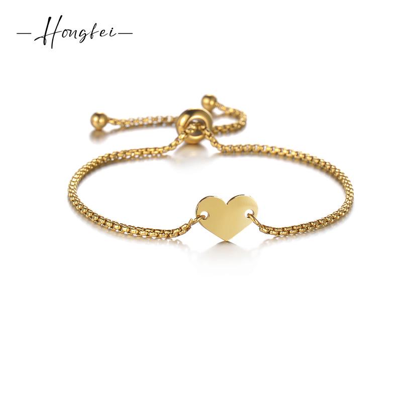 304 Stainless Steel Adjustable Heart Bracelet for Women - Fashionable, Polished, DIY Laser Engravable.
