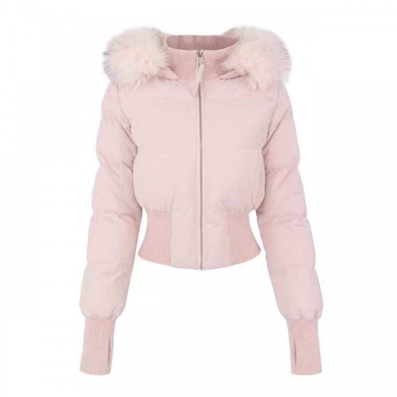 Womens Oversized Fur Hooded Cotton Puffer Jacket Slim Fit Winter Streetwear