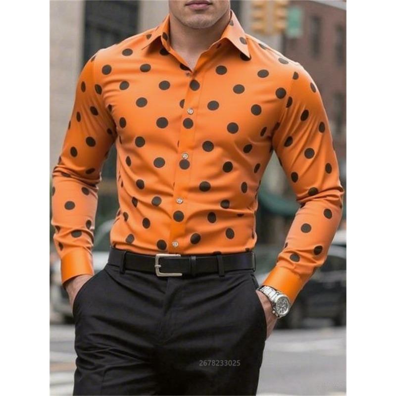 Herrenhemd Langarmhemd Gepunktet Revers Knopf Lässig Outdoor Atmungsaktiv Bequem Modetrend Neu Vielseitige Kleidung