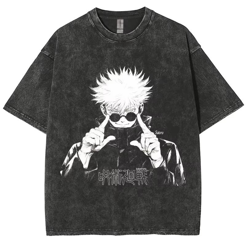 

Jujutsu Kaisen Сатору Годжо Бесконечная Пустота Винтажная Стиранная Оверсайз Черная Футболка | Для Фанатов Аниме Унисекс Уличная Одежда Футболка L
