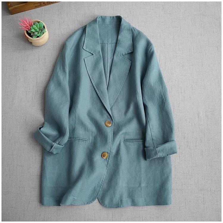 High-End Women's Cotton Linen Long Sleeve Suit Jacket - Age-Reducing Spring/Autumn Fashion